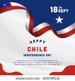 Square Banner illustration of Chile independence day celebration. Waving flag and hands clenched. Vector illustration.