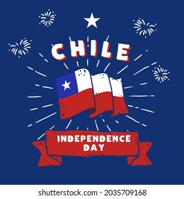 Square Banner illustration of Chile independence day celebration. Waving flag and hands clenched. Vector illustration.