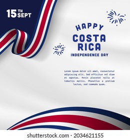 Square Banner illustration of Costa Rica independence day celebration. Waving flag and hands clenched. Vector illustration.