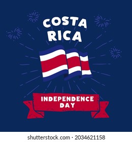 Square Banner illustration of Costa Rica independence day celebration. Waving flag and hands clenched. Vector illustration.