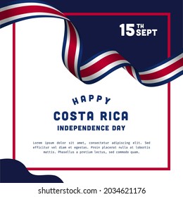 Square Banner illustration of Costa Rica independence day celebration. Waving flag and hands clenched. Vector illustration.