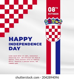 Square Banner illustration of Croatia independence day celebration. Waving flag and hands clenched. Vector illustration.