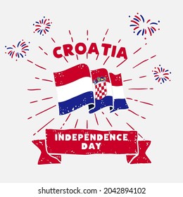 Square Banner illustration of Croatia independence day celebration. Waving flag and hands clenched. Vector illustration.