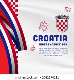 Square Banner illustration of Croatia independence day celebration. Waving flag and hands clenched. Vector illustration.