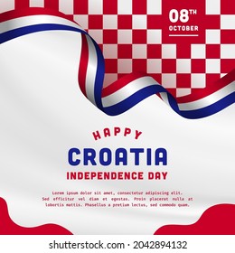 Square Banner illustration of Croatia independence day celebration. Waving flag and hands clenched. Vector illustration.