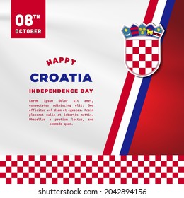 Square Banner illustration of Croatia independence day celebration. Waving flag and hands clenched. Vector illustration.