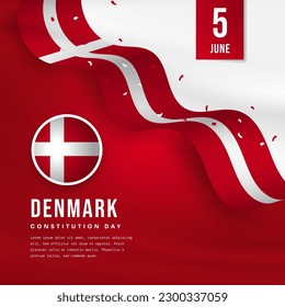 Square Banner illustration of Denmark independence day celebration with text space. Waving flag and hands clenched. Vector illustration.