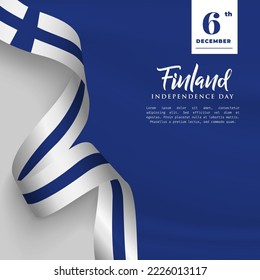 Square Banner illustration of Finland independence day celebration with text space. Waving flag and hands clenched. Vector illustration.