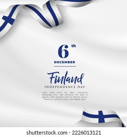 Square Banner illustration of Finland independence day celebration with text space. Waving flag and hands clenched. Vector illustration.