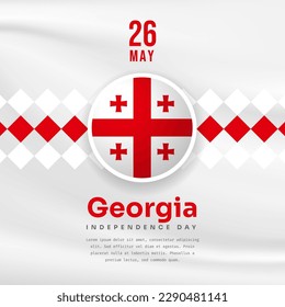 Square Banner illustration of Georgia independence day celebration with text space. Waving flag and hands clenched. Vector illustration. svg