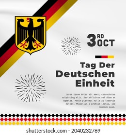Square Banner illustration of German Unity Day celebration. Translation: Day of German unity. Waving flag and hands clenched. Vector illustration