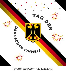 Square Banner illustration of German Unity Day celebration. Translation: Day of German unity. Waving flag and hands clenched. Vector illustration