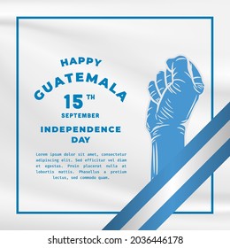 Square Banner illustration of Guatemala independence day celebration. Waving flag and hands clenched. Vector illustration.