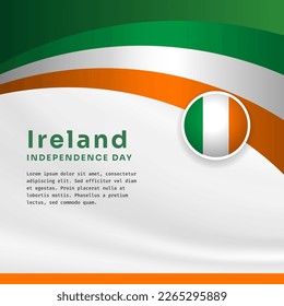 Square Banner illustration of Ireland independence day celebration with text space. Waving flag and hands clenched. Vector illustration.
