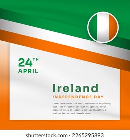 Square Banner illustration of Ireland independence day celebration with text space. Waving flag and hands clenched. Vector illustration.