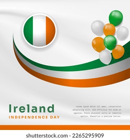 Square Banner illustration of Ireland independence day celebration with text space. Waving flag and hands clenched. Vector illustration.