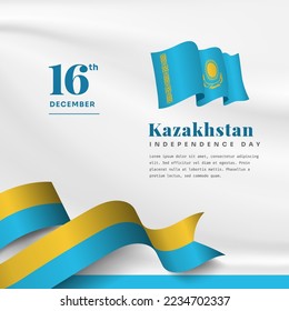 Square Banner illustration of Kazakhstan independence day celebration with text space. Waving flag and hands clenched. Vector illustration.