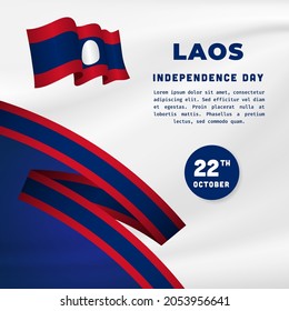 Square Banner illustration of Laos independence day celebration. Waving flag and hands clenched. Vector illustration.