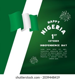 Square Banner illustration of Nigeria independence day celebration. Waving flag and hands clenched. Vector illustration.