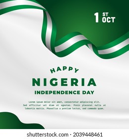 Square Banner illustration of Nigeria independence day celebration. Waving flag and hands clenched. Vector illustration.