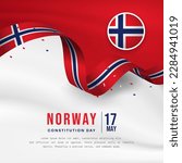 Square Banner illustration of Norway independence day celebration with text space. Waving flag and hands clenched. Vector illustration.