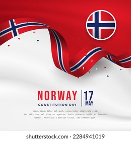 Square Banner Illustration von Norwegen Unabhängigkeitstag Feier mit Textraum. Wehende Fahne und Hände geklammert. Vektorgrafik.