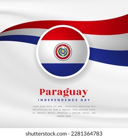 Square Banner illustration of Paraguay independence day celebration with text space. Waving flag and hands clenched. Vector illustration.