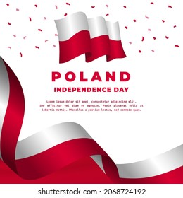 Square Banner illustration of Poland independence day celebration. Waving flag and hands clenched. Vector illustration.