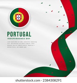 Square Banner Illustration von Portugal Unabhängigkeitstag Feier mit Textraum. Wehende Fahne und Hände geklammert. Vektorgrafik.