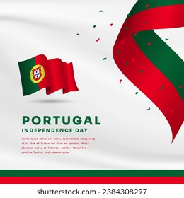 Square Banner Illustration von Portugal Unabhängigkeitstag Feier mit Textraum. Wehende Fahne und Hände geklammert. Vektorgrafik.