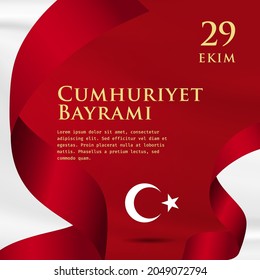 Square Banner illustration of Republic Day Turkey celebration. Translation: 29 october Republic Day Turkey. Waving flag and hands clenched. Vector illustration