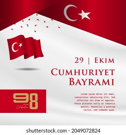 Square Banner illustration of Republic Day Turkey celebration. Translation: 29 october Republic Day Turkey. Waving flag and hands clenched. Vector illustration