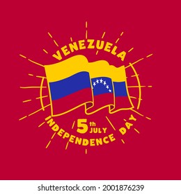 Square Banner illustration of Venezuela independence day celebration. Waving flag and hands clenched. Vector illustration.