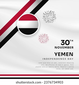 Square Banner illustration of Yemen independence day celebration with text space. Waving flag and hands clenched. Vector illustration.