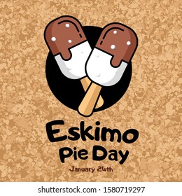 Square banner International Eskimo Pie Day, January 24th. Two popsicle on a textured background. A sweet holiday for children. Vector 