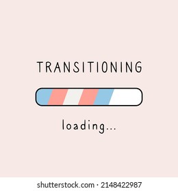 Square Banner With Loading Bar With Transgender Flag Colors. Card With Transitioning Loading Slogan For Trans People Support. Gender Identity And Expression. LGBTQ Pride Month. Vector Illustration.