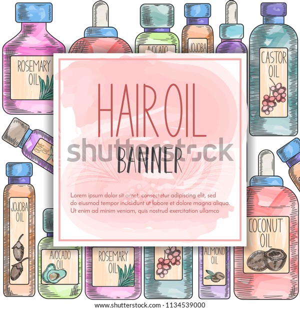 Square Banner Natural Oil Bottles Hair Stock Vector Royalty Free