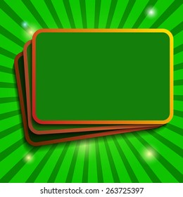 Square banner on burst background. Vector illustration. 