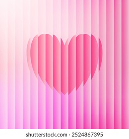 Square banner with pink heart shape on gradient background with distorted ribbed frosted glass effect Valentine's Day element, for flyer, presentation, poster. Vector illustration EPS10