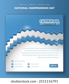 Square banner post template with wavy 3d zigzag shape on blue background. Good template for advertising campaign