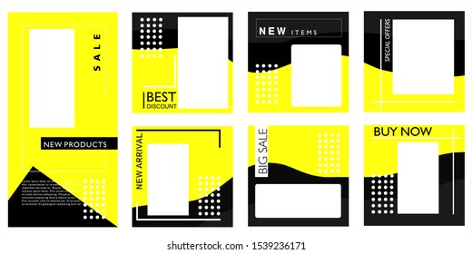 Square banner promotion template for social media. Yellow and black color special offer poster frame layout for post,flyer,banner,feed,etc. Modern templates for mobiles, web, and email.