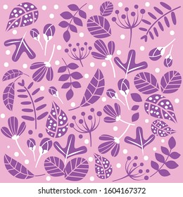 Square Banner Purple Pink Pattern Flowers And Leaves Background Vector Illustration