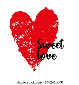 Square banner with a red heart and the inscription Sweet Love. Template greeting card, brochure or wallpaper. Vector 