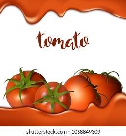 A square banner with red tomatoes and a lettering lettering. Vector.
