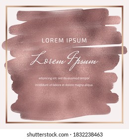 Square banner with rose gold foil brush stroke Sparkle glossy smudge paint texture