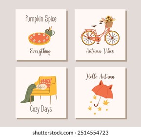 Square banner set for autumn postcards. Vector illustration for fall themed designs