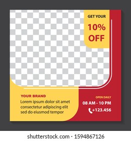 Square banner for social media post with red and yellow color