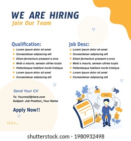 Square banner for social media posts. Job vacancies or job hiring templates with character illustrations