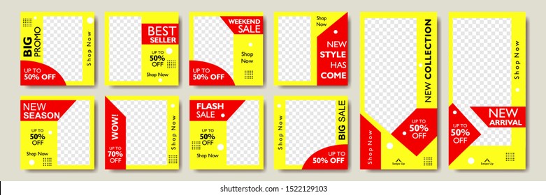 Square banner and story template social media. Set of frame promotion poster templates for web, online and mobile app. brochure background 
 layout. Vector illustration.
