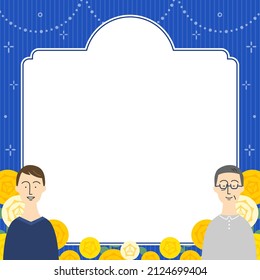 square banner template with Asian men and yellow roses